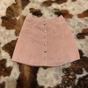 Light Pink Faux Suede Snap Up Skirt